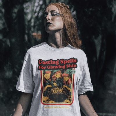 ButFirstSkin Casting Spells For Glowing Skin Halloween T-Shirt White / S