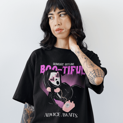 ButFirstSkin Skincare Hotline Boo-tiful Advice Awaits Halloween T-Shirt Black / S