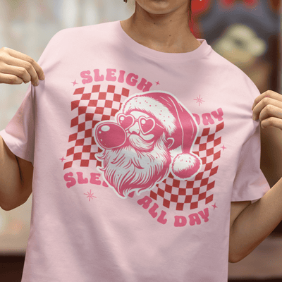 ButFirstSkin Sleigh All Day Christmas T-Shirt Pink / S