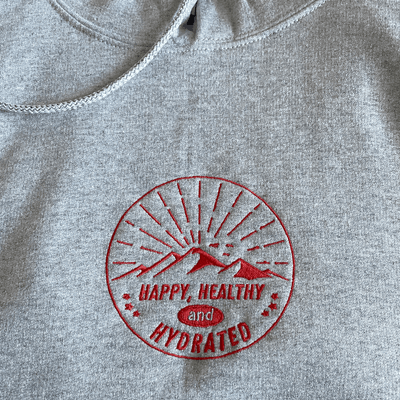 Happy Healthy And Hydrated Embroidered Hoodie Red / Sport Grey / S | ButFirstSkin